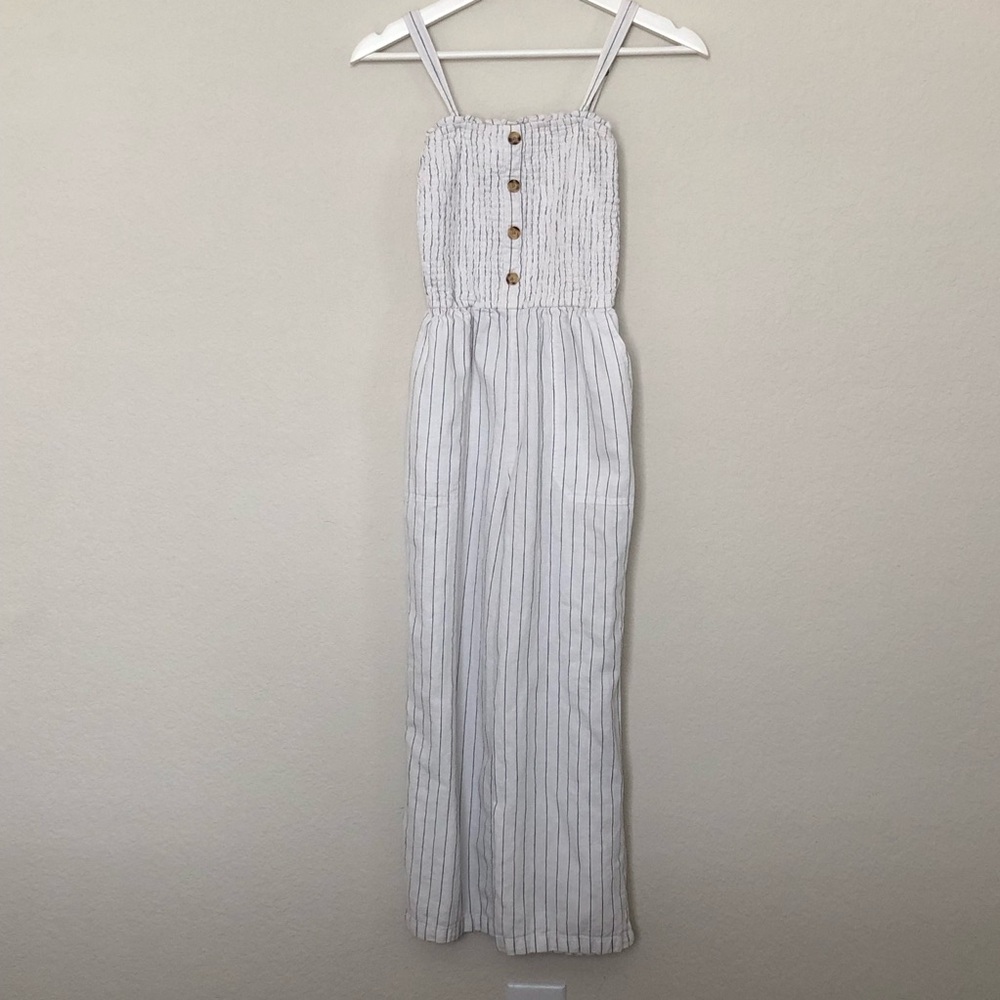 Abercrombie&fitch Striped White Linen Jumpsuit with Button Detail